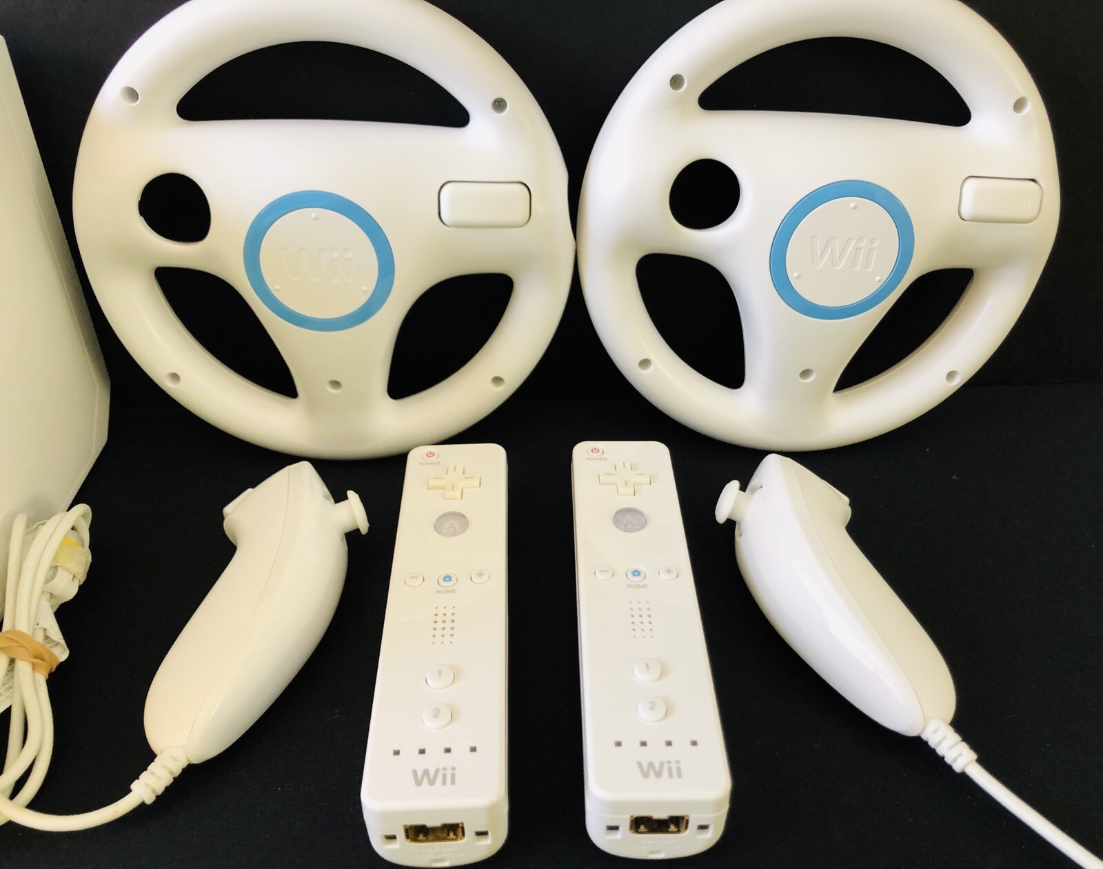 Nintendo Wii Game Console Bundle Mario Kart Wii Sports Wheels *CLEANED* Tested