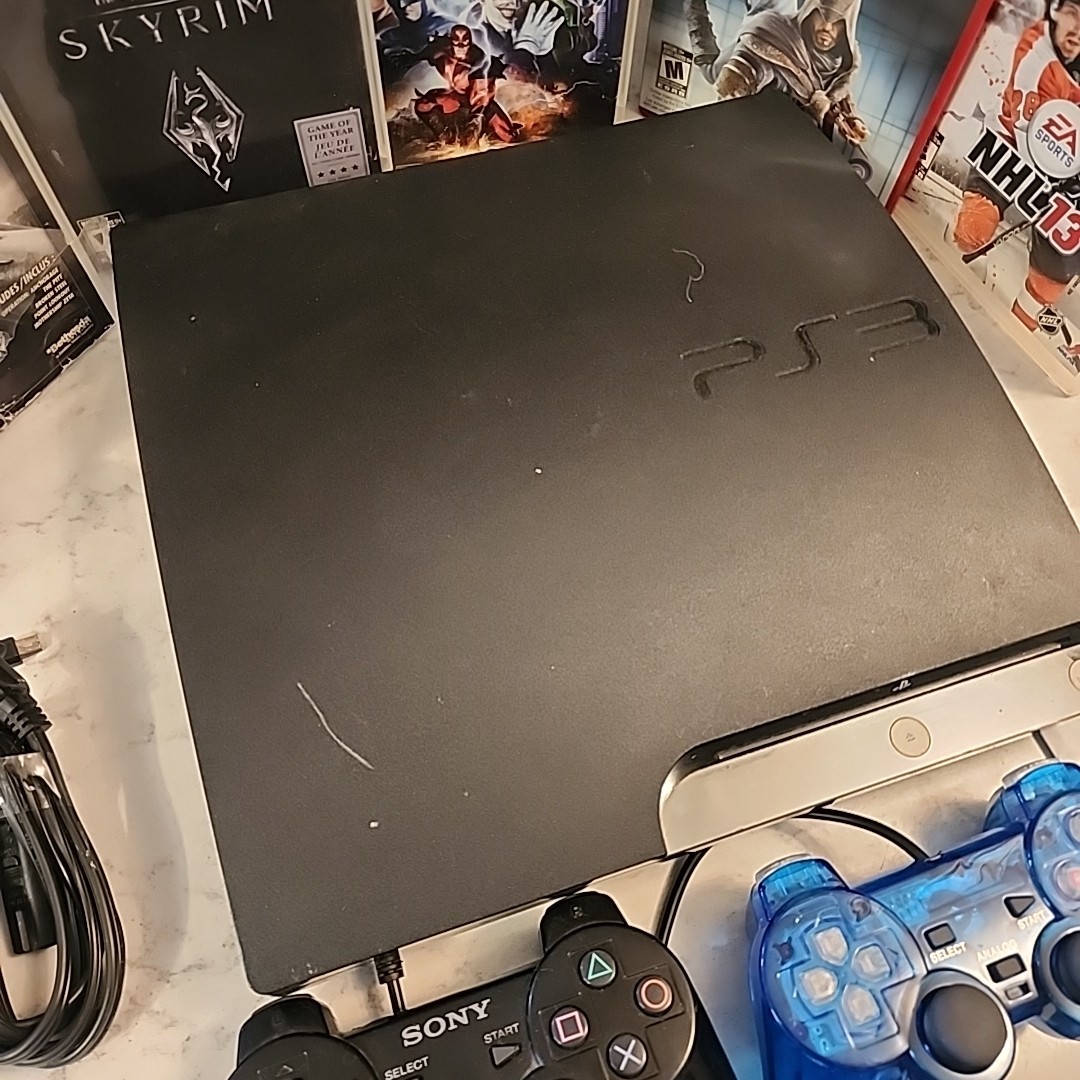 Sony PlayStation 3 PS3 Slim (CECH-2501B) Console + 2 Controllers 6 Games TESTED