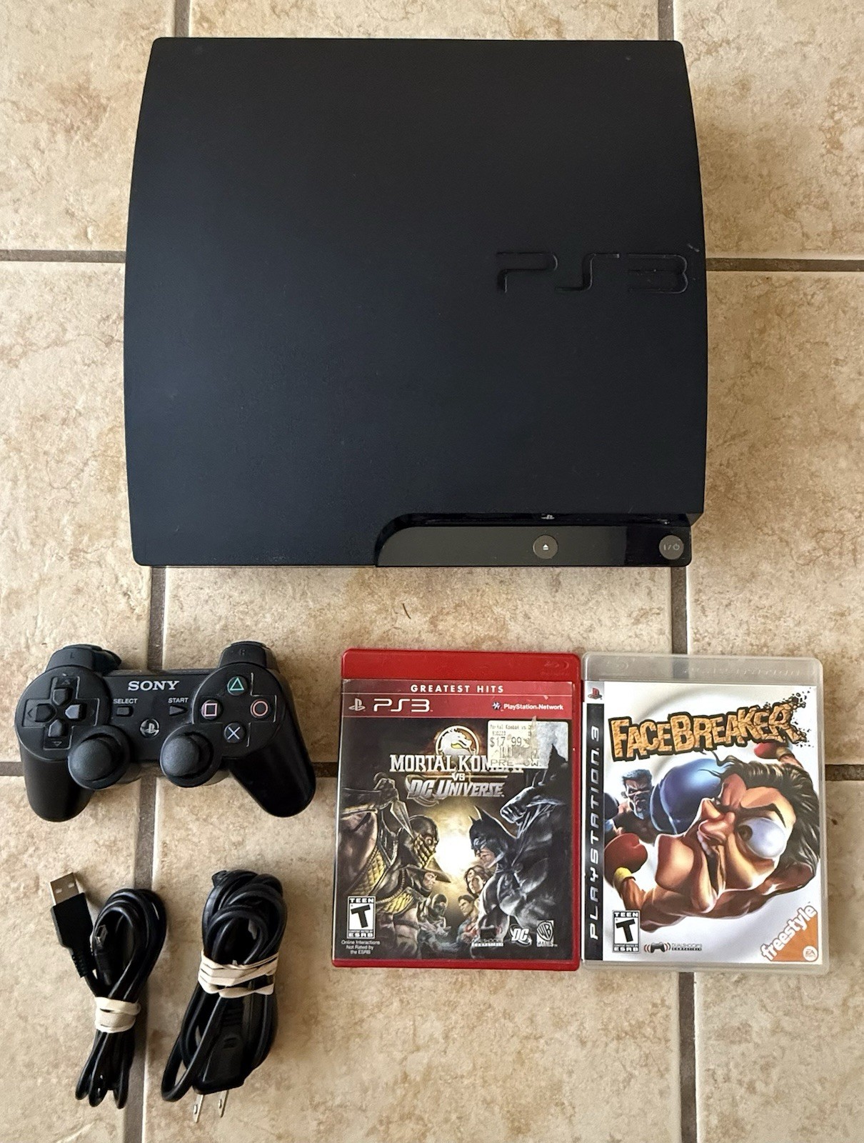 Sony PlayStation 3 Slim Black Game Console CECH 2001A 1 OEM Controller & 2 Games