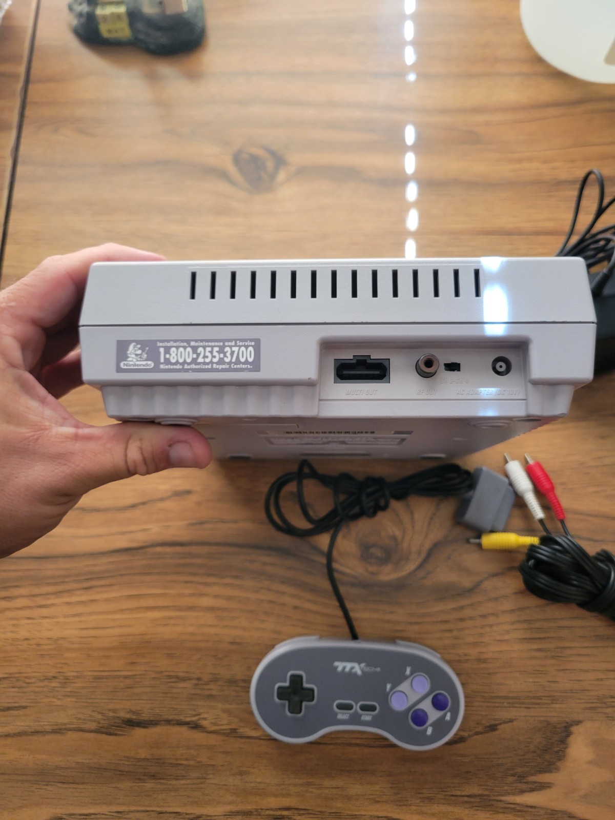 Super Nintendo Console Complete SNES System W/ 3rd Party Controller & OEM Plugs