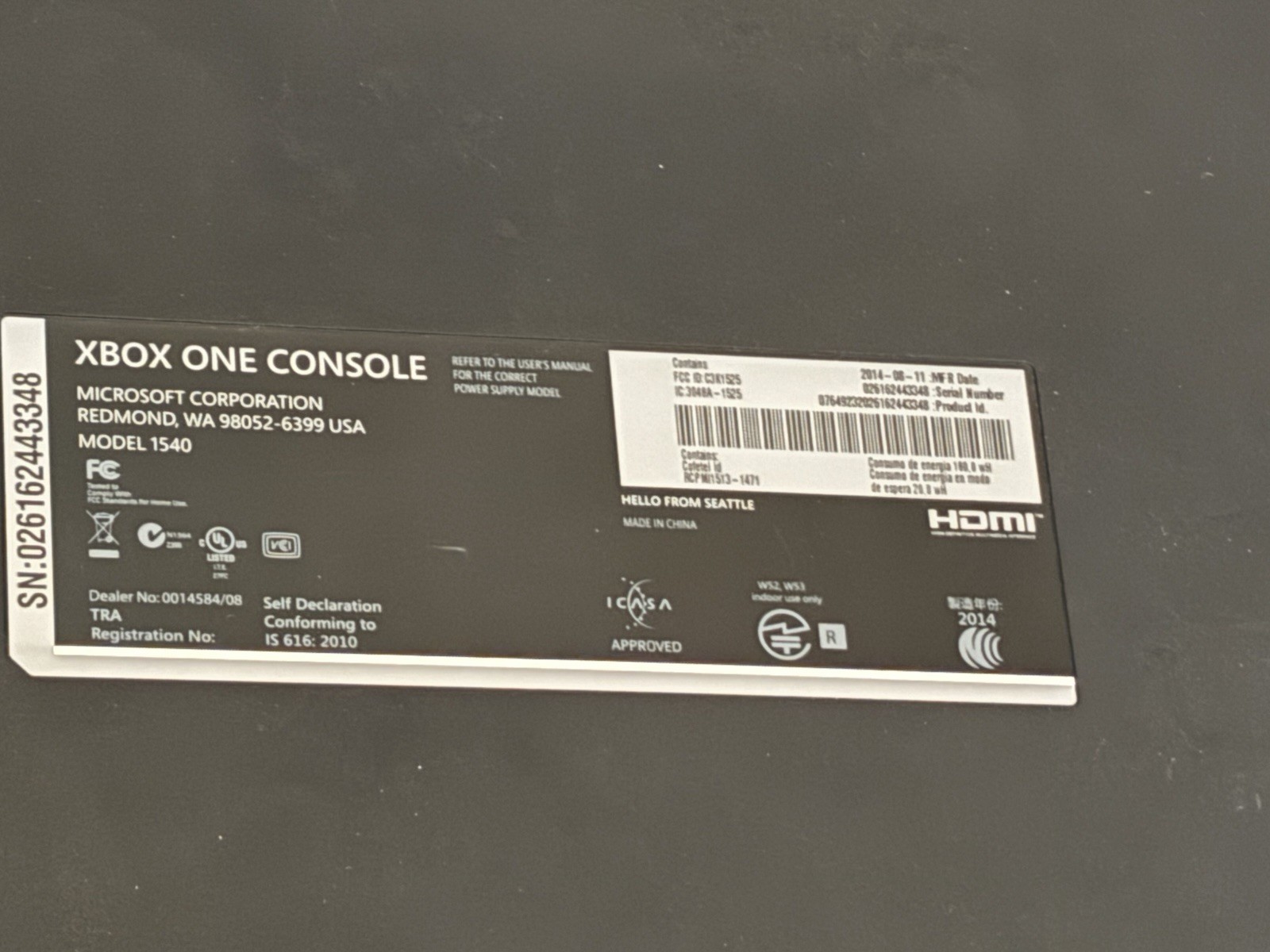 Microsoft Xbox One Black Console Bundle 2 Controllers HDMI USB Cables Wi-Fi