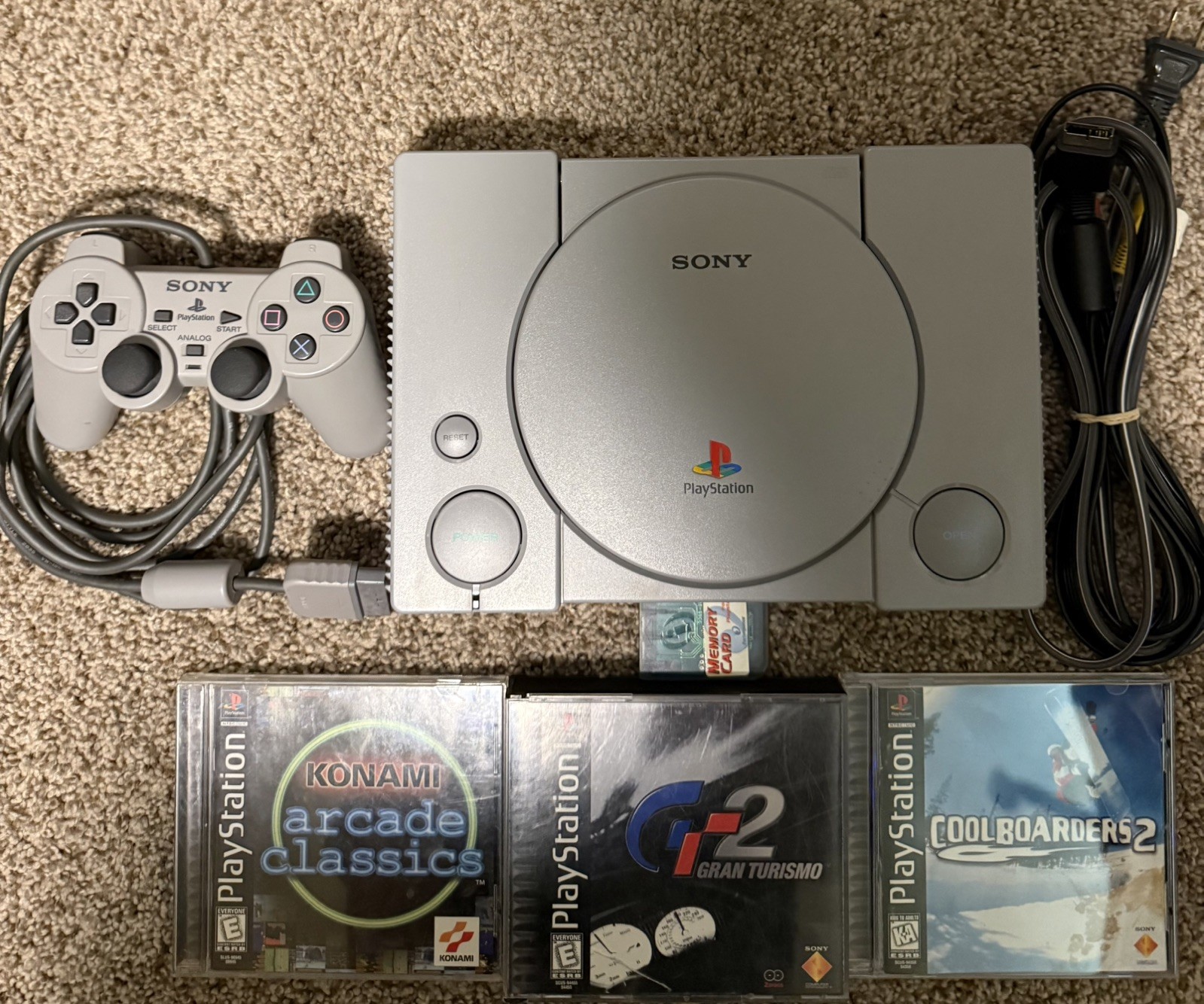 Sony PlayStation 1 PS1 Gray Game Console Bundle Great Condition Tested &Cleaned