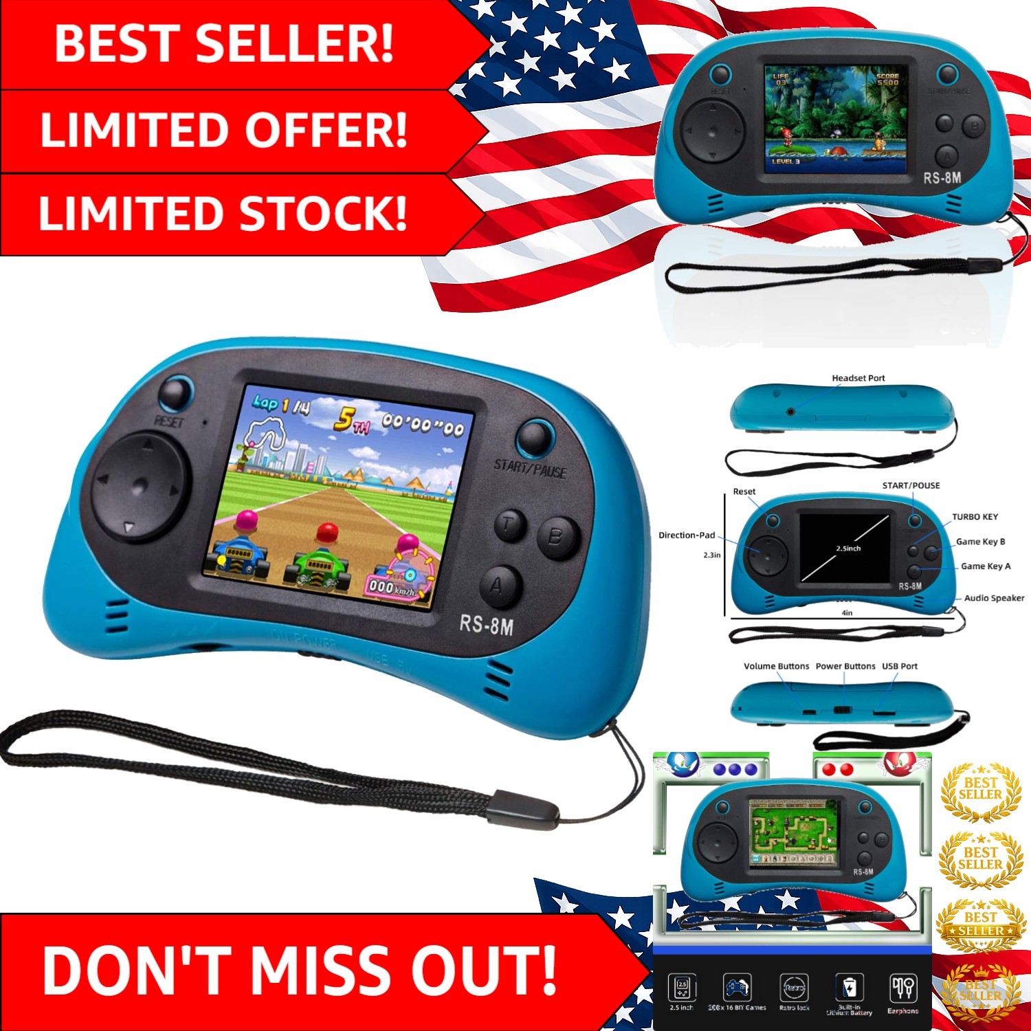 Rechargeable Mini Video Game Player for Kids – 220 Educational Games Included