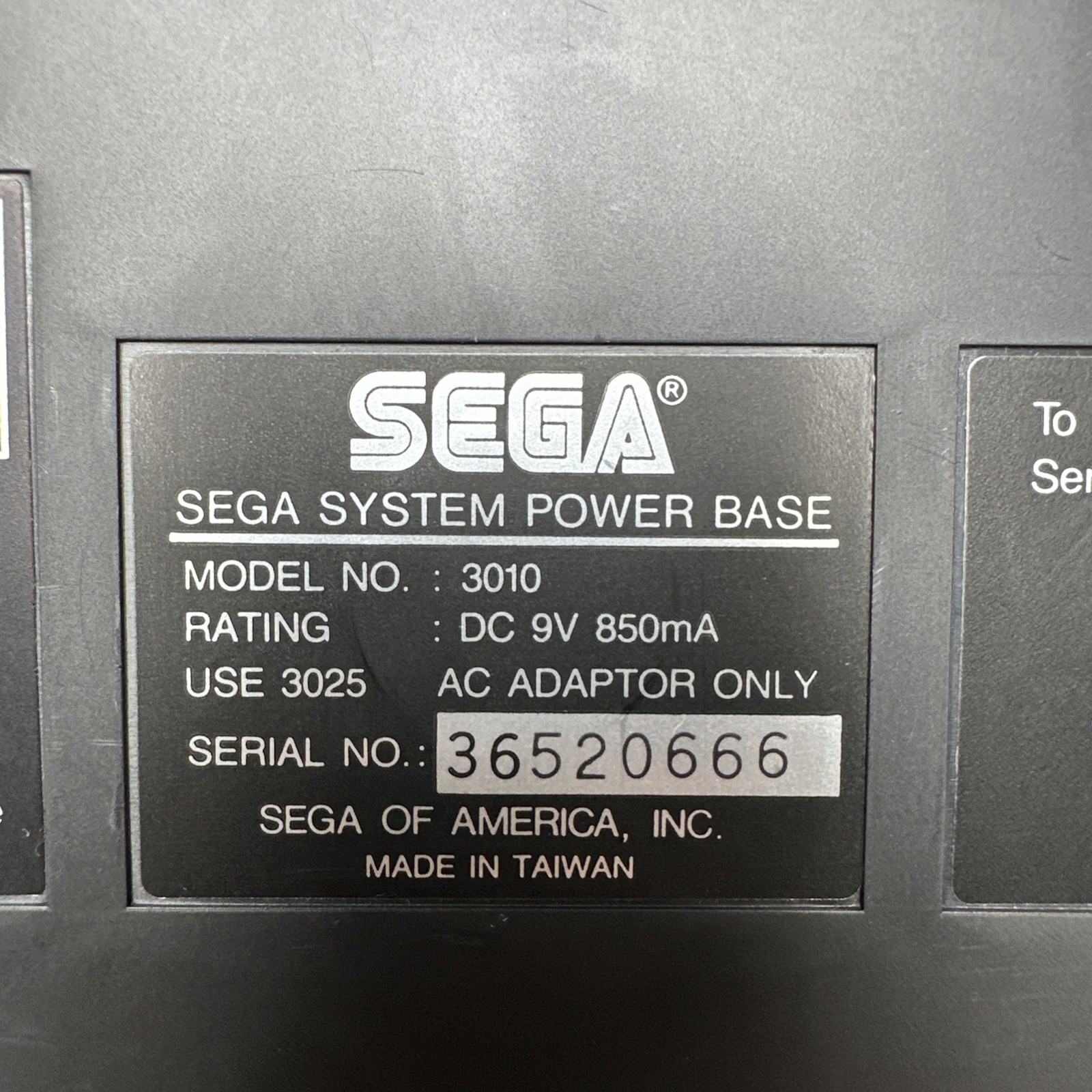 SEGA Master System Power Base Console Only, Tested Working Model 3010