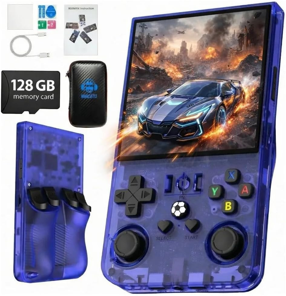 R36MAX Handheld Retro Game Console,4.0″ IPS 720X720 HD Screen,128Gb with 30,000+
