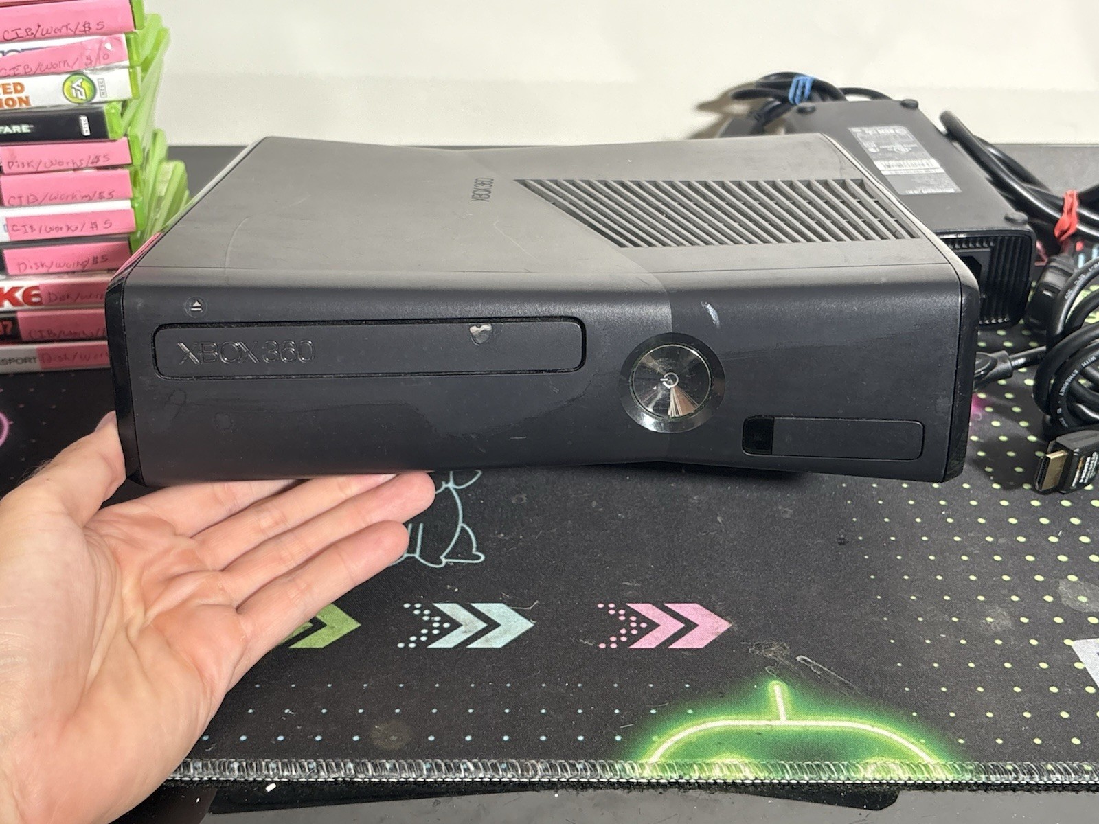 Xbox 360 S Slim Console Bundle/2 Controllers, All Orig Cords, Kinect, 13 Games!