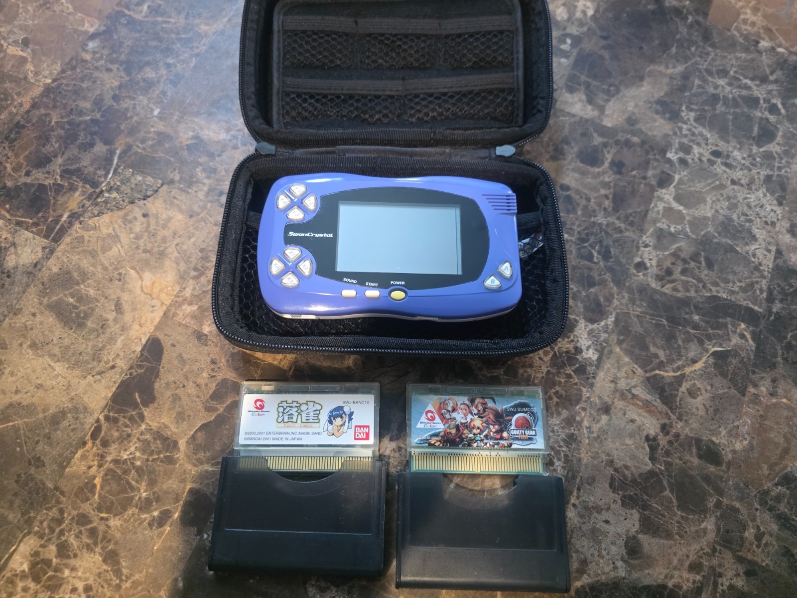 BANDAI WonderSwan Swan Crystal + Raku jong + Guilty Gear Petite, Tested/working