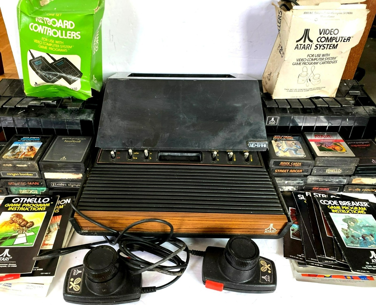 Atari 2600 Console System Cartridges Joy Sticks Manuals 22 Games Bundle LOT!