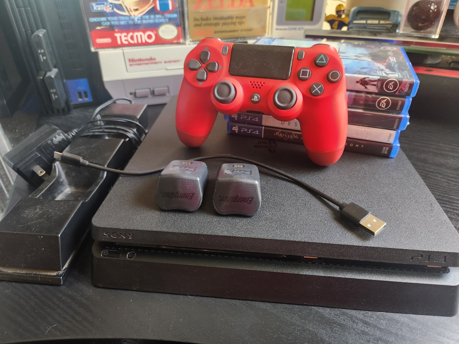 🚨🔥Vintage PS4 Bundle W/ Red Controller 5 High End Games Playstation 4 Hook Ups