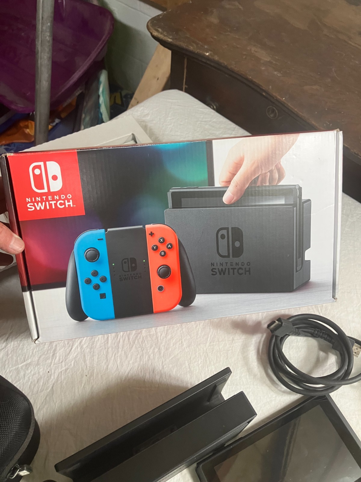 Nintendo Switch 32GB Gray Console with Games, Controllers, and Case Bundle.