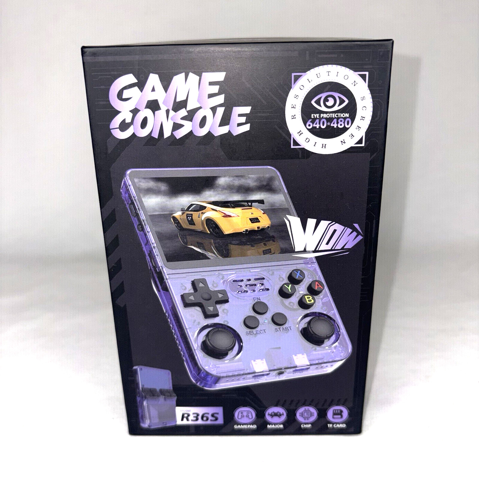 R36S Retro Handheld Game Console Clear Purple Travel Portable