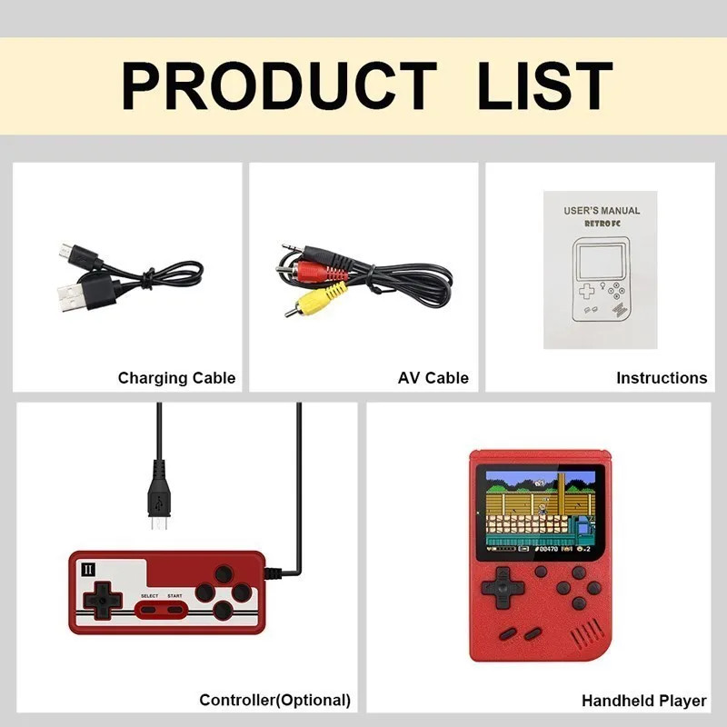 Retro Portable Handheld Game Console Built In 500 Classic Games Video Kids Gift