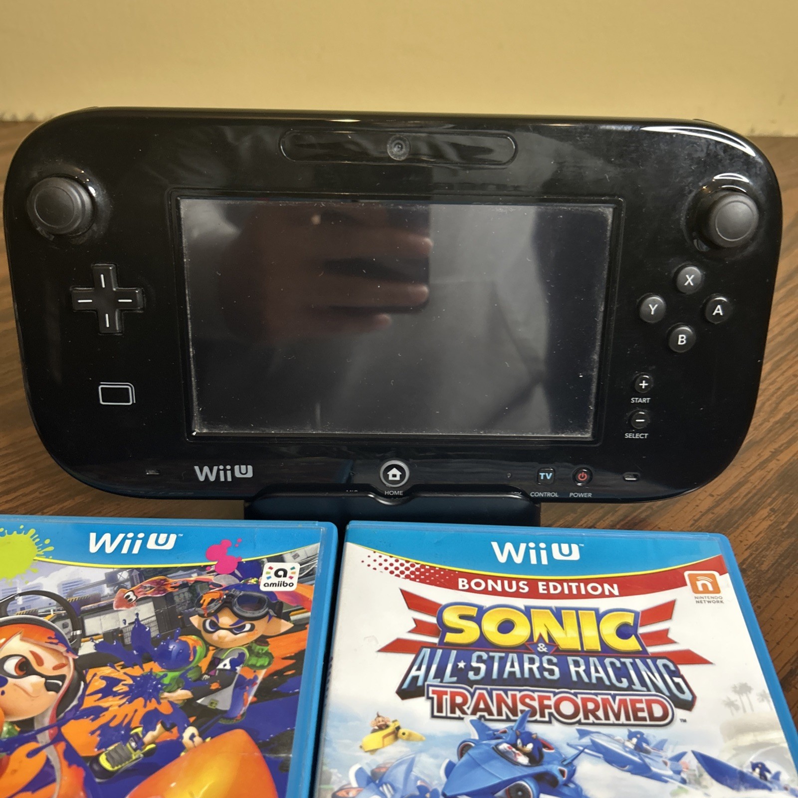 Wii U Console Gamepad Black Complete Set All Cords Games & Charging Cable & Dock