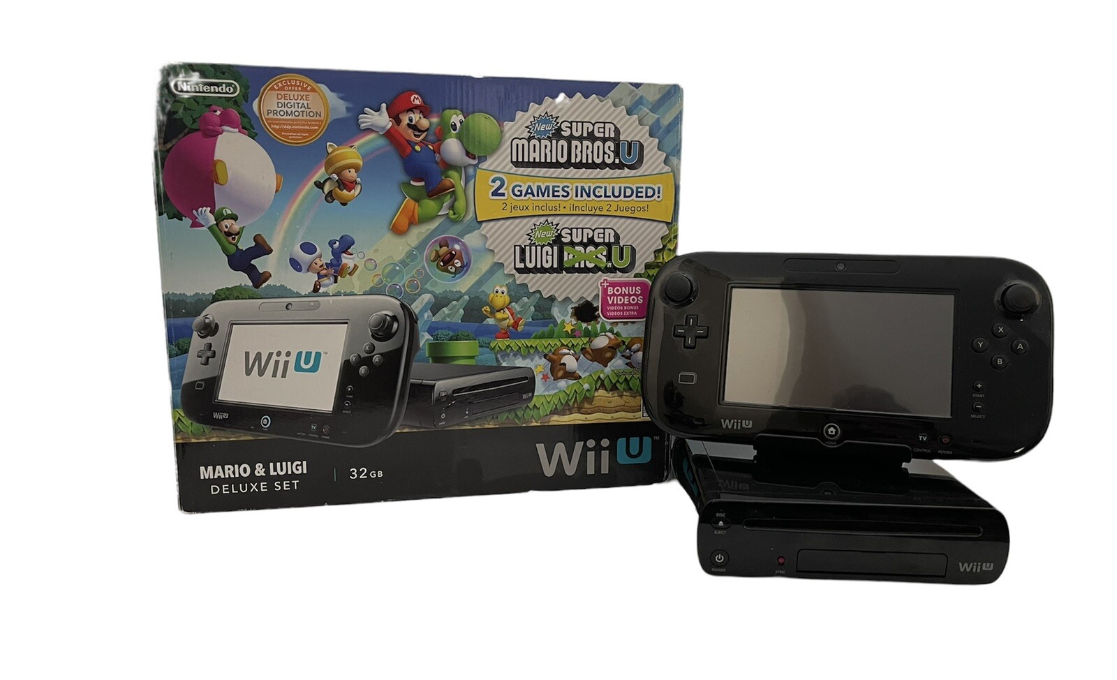 Nintendo Wii U Mario & Luigi Deluxe Set 32GB Black Handheld System Complete Box