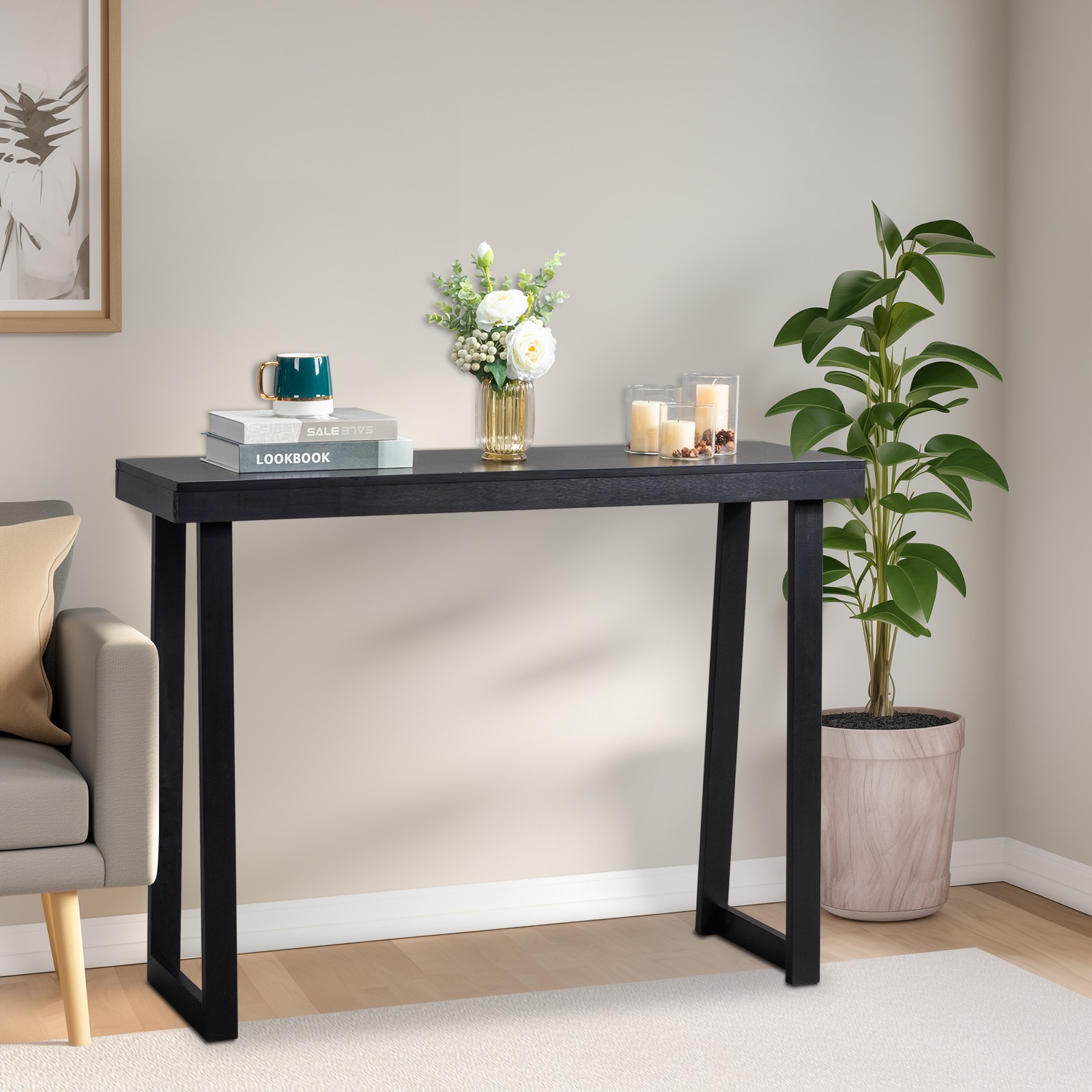Wood Console Table Sofa Table Entryway Table for Hallway Living Room Black