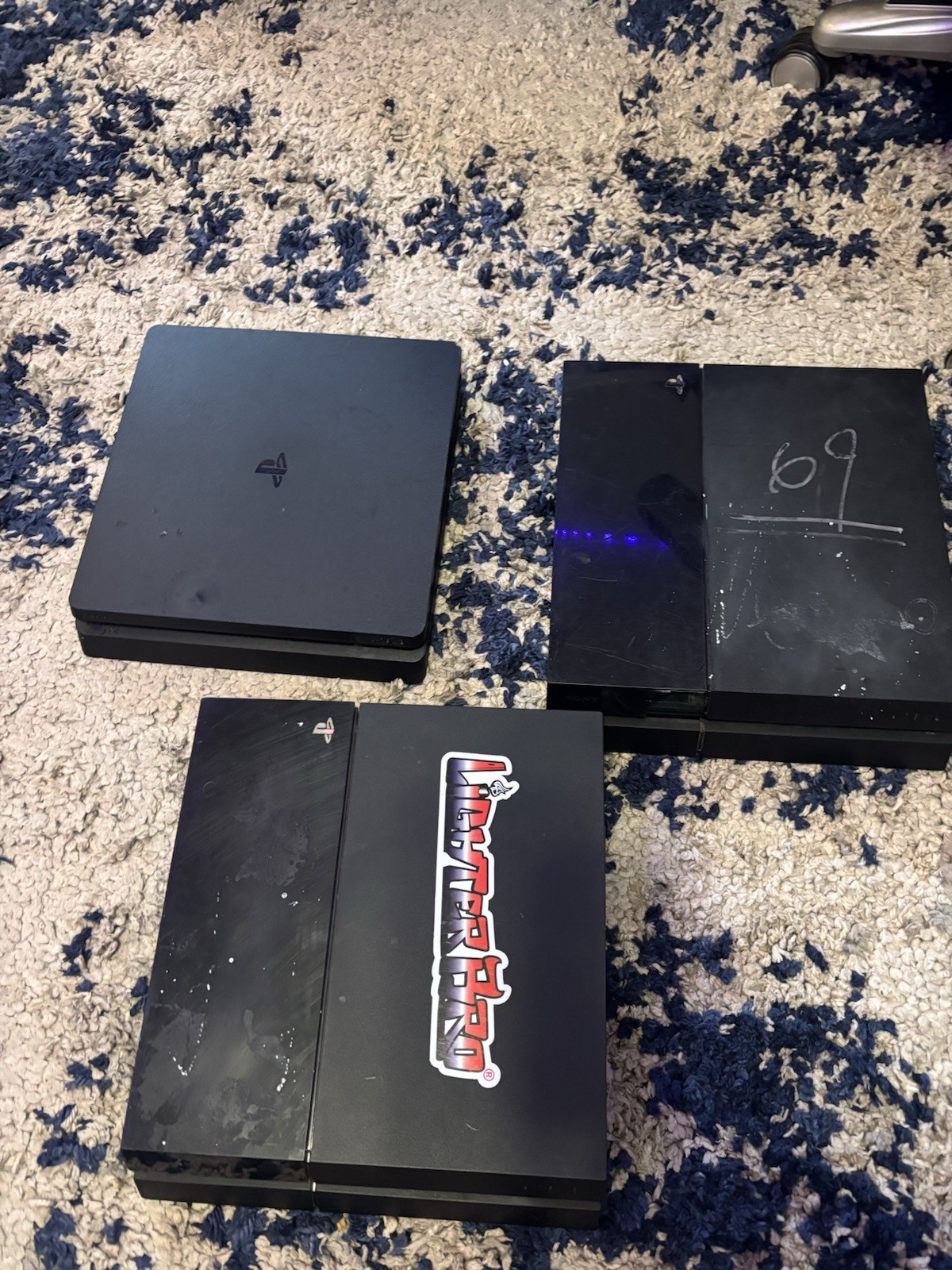 Sony PS4 Pro + PS4 Slim + PS4 Console Lot – 2 Power On – No Hard Drives – Parts