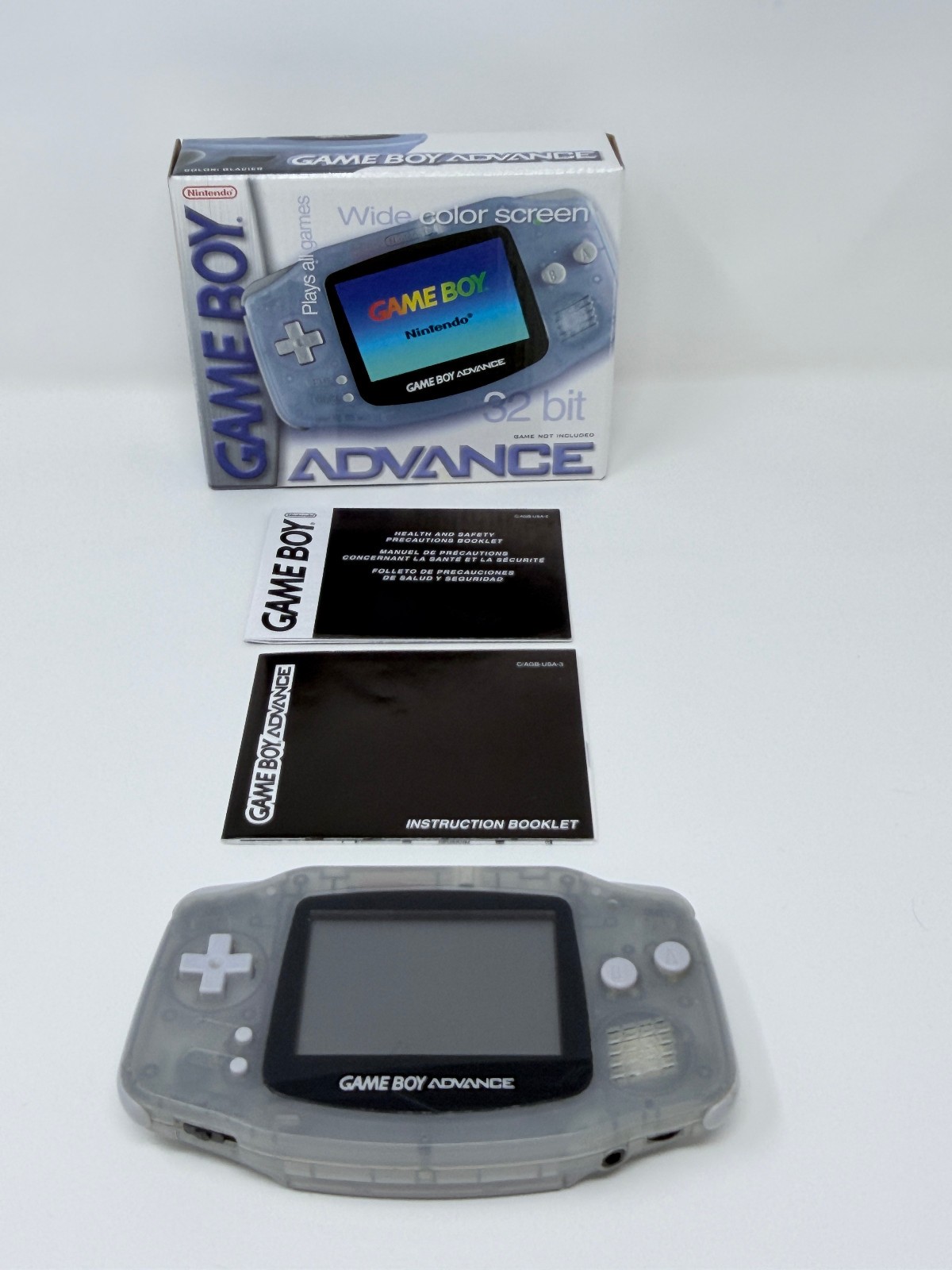 Nintendo GameBoy Advance GBA Glacier- AGB-001 W/ Box- TESTED & WORKS