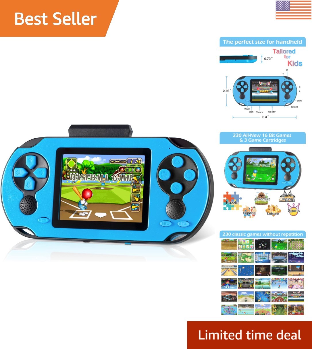 Retro Handheld Game Console: 230 Games & 3” HD Screen – Ideal Gift for Kids