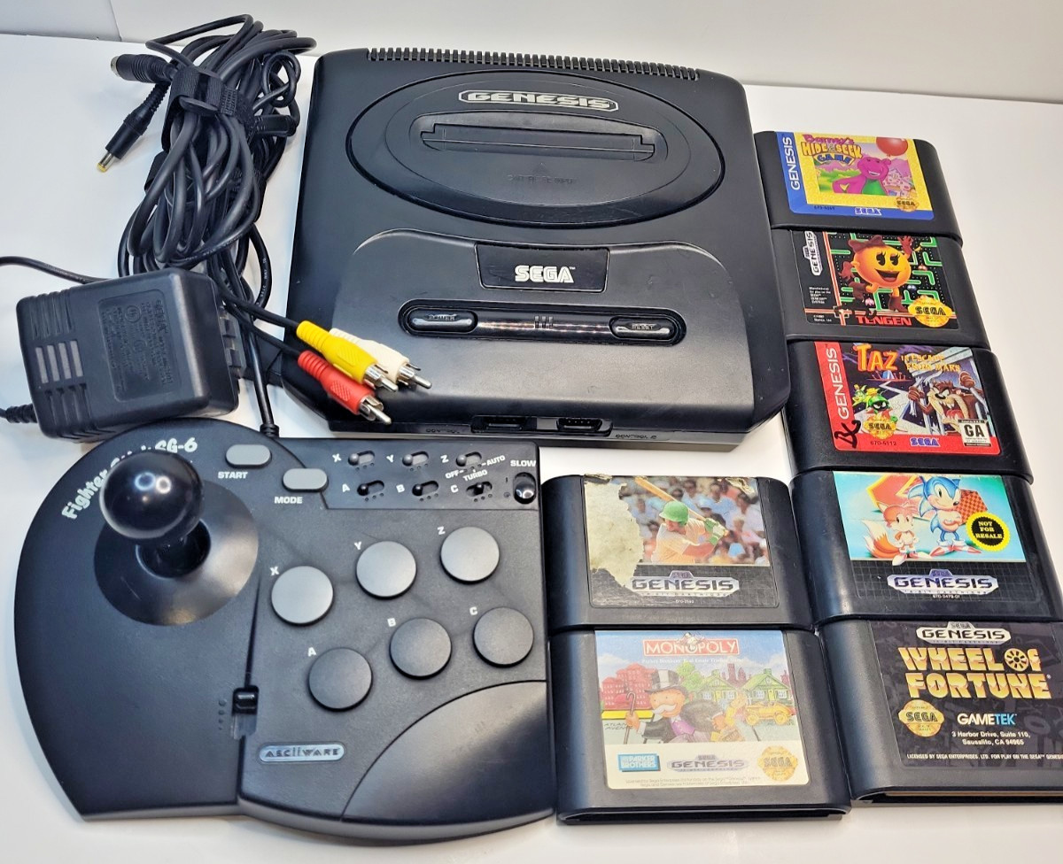 Sega Genesis Model 2 Console Bundle Tested Working 7 Games, SG6 Stick Controller