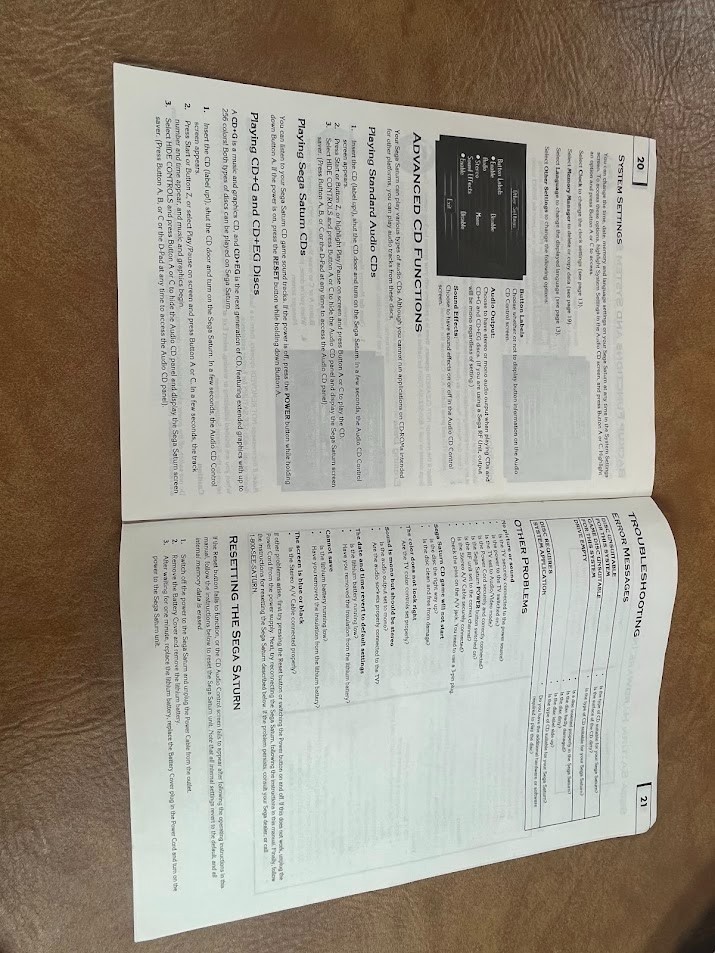 SEGA Saturn Model 2 System Console Official Authentic OEM Instruction Manual