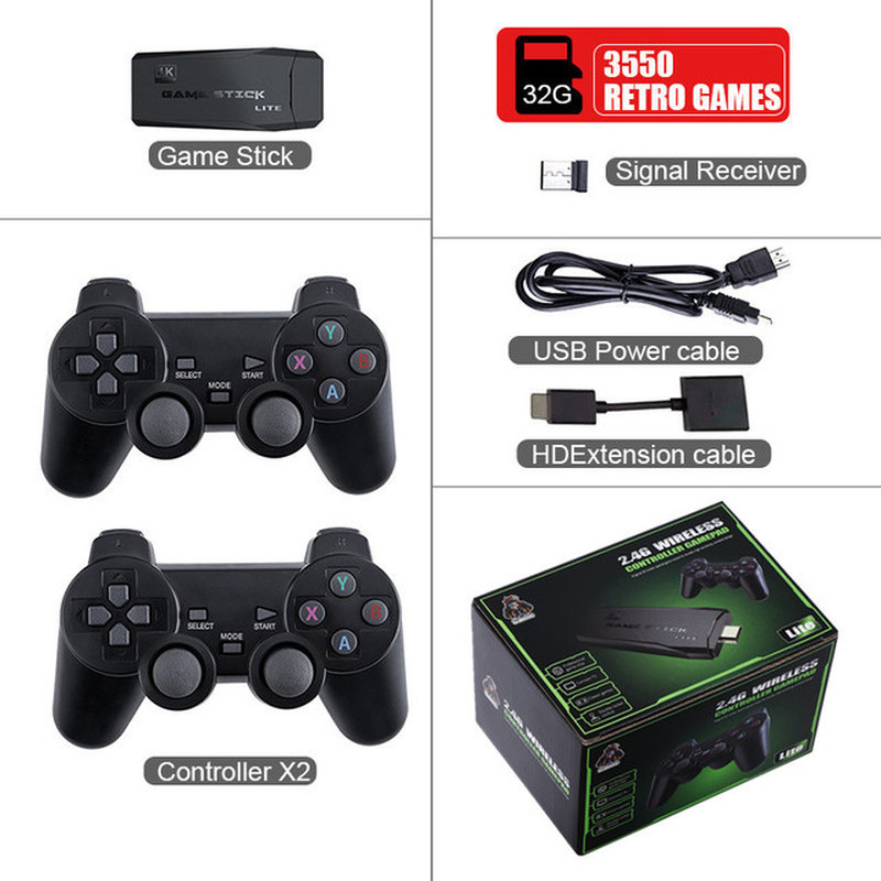 Video Game Console 2.4G Double Wireless Controller Game Stick 4K 10000 Games 64