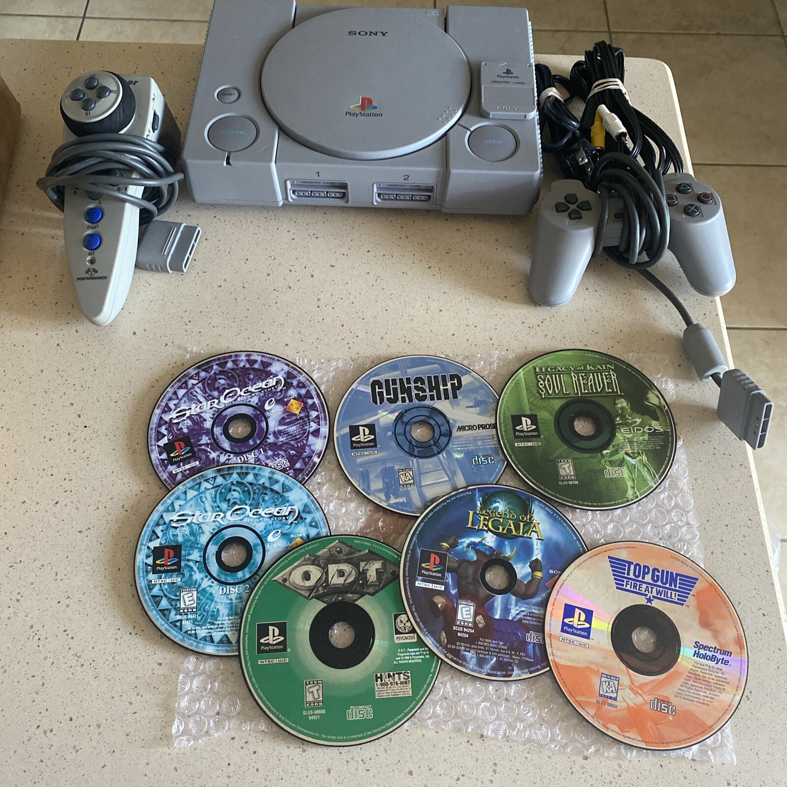Sony Playstation 1 Console PS1 SCPH-5501 W/ Controller, Card & Cables + 6 Games