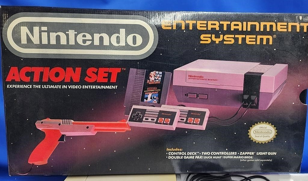 Retro Nintendo NES Action Set Complete in Box Tested Duck Hunt Mario Bros Zapper