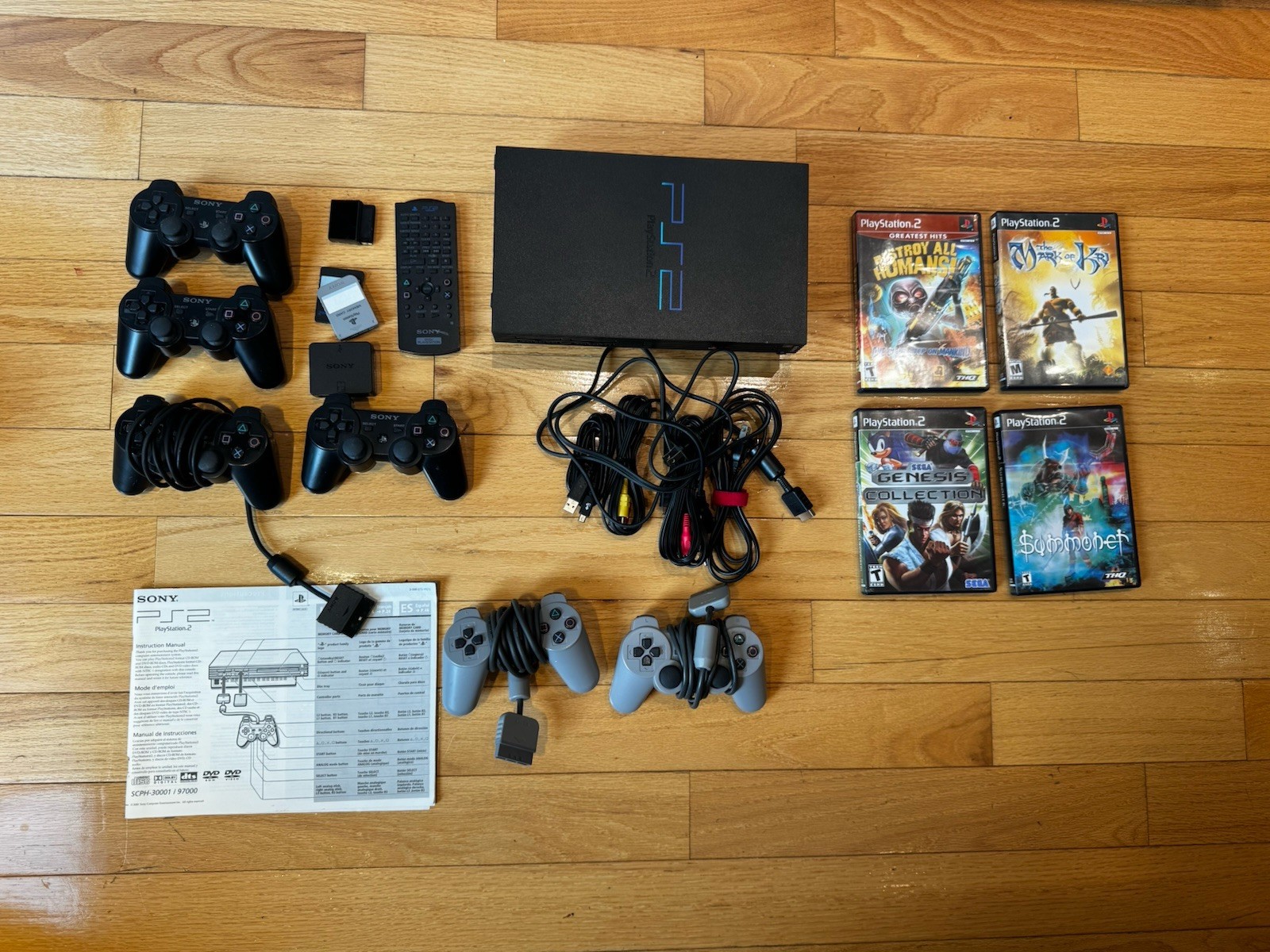 PlayStation 2 PS2 SCPH-30001 Black Bundle 4+ Controllers DVD Remote Games Tested