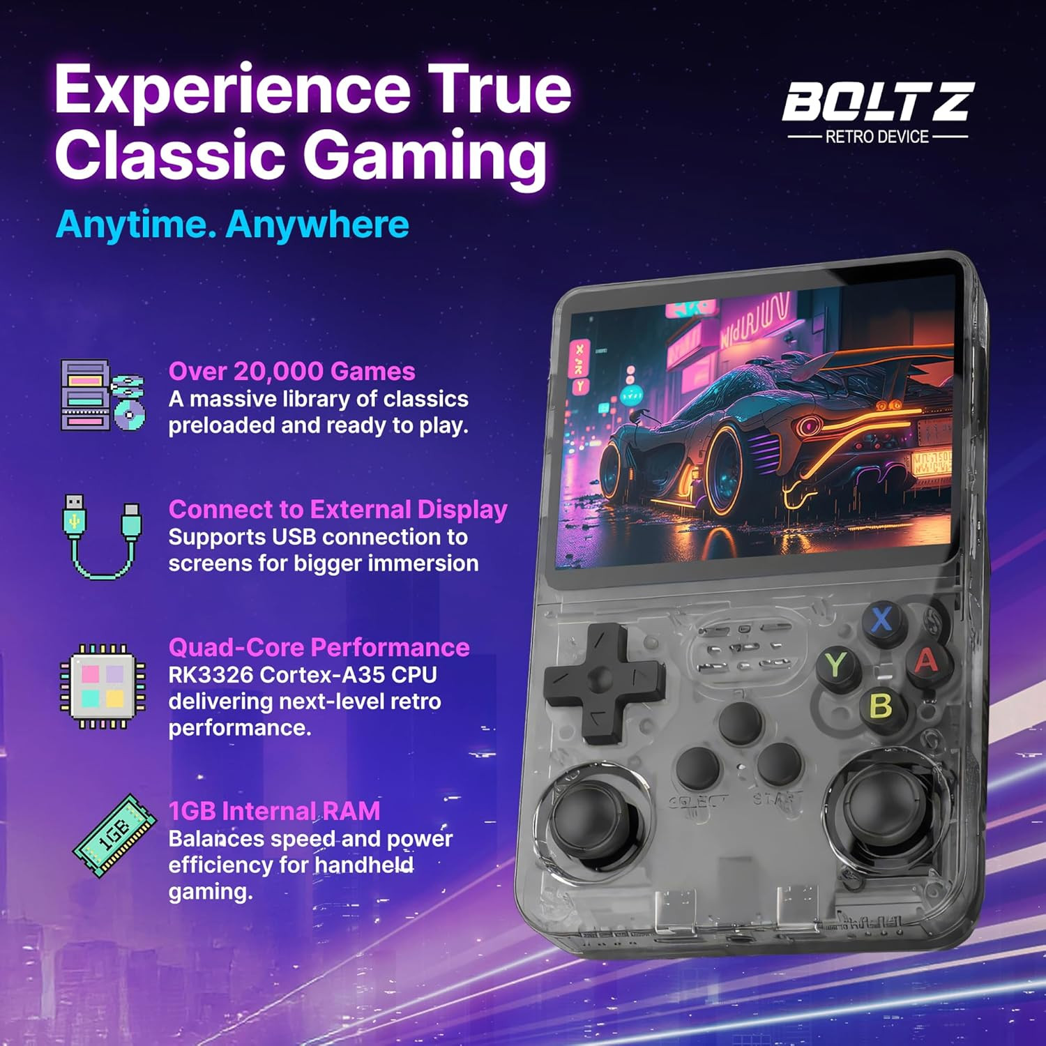 Boltz Retro Handheld Game Console with 20,503 Built-In Games, 3.75″ IPS Screen P