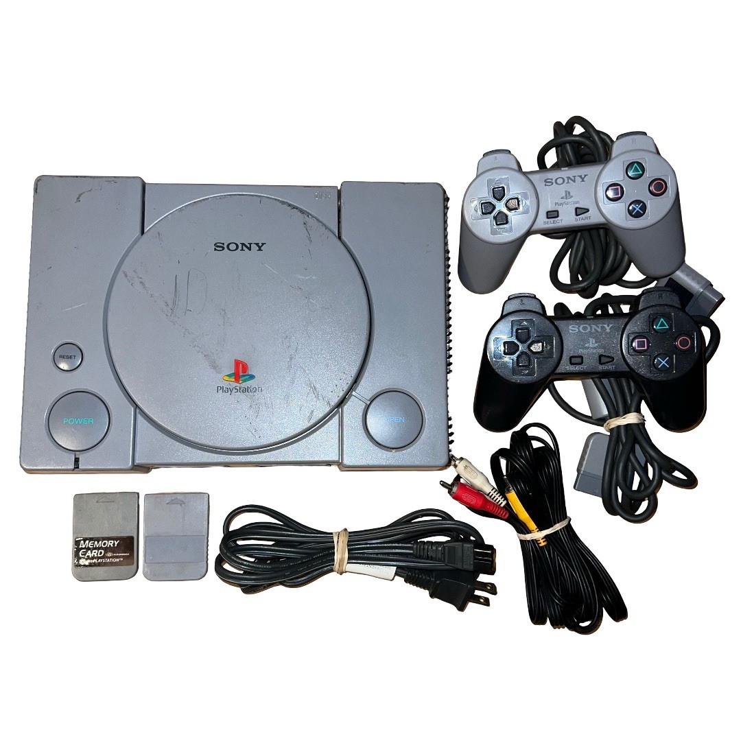 Sony PlayStation PS1 Console SCPH-7501 w/2 Controllers, 2 Memory Cards & Hookups