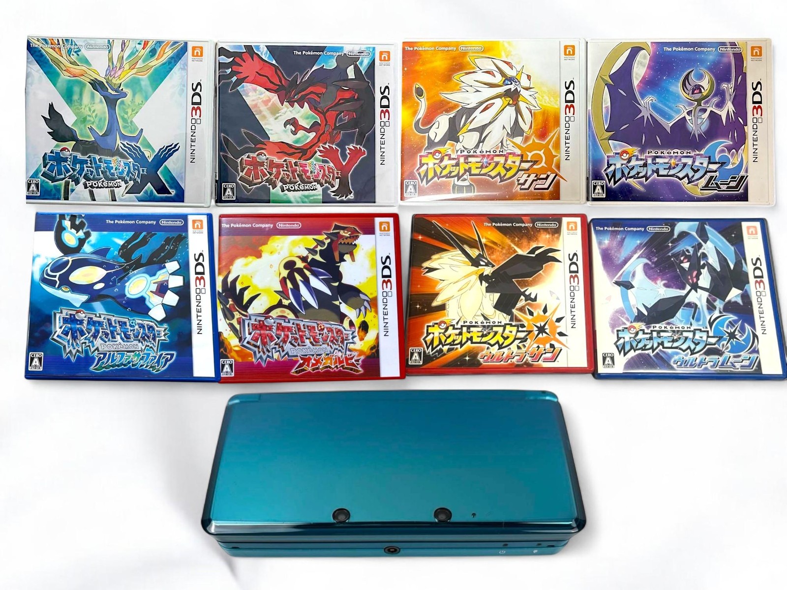 Nintendo 3DS Aqua Blue & Pokemon X Y Ultra Sun Moon Omega Ruby Alpha Sapphire