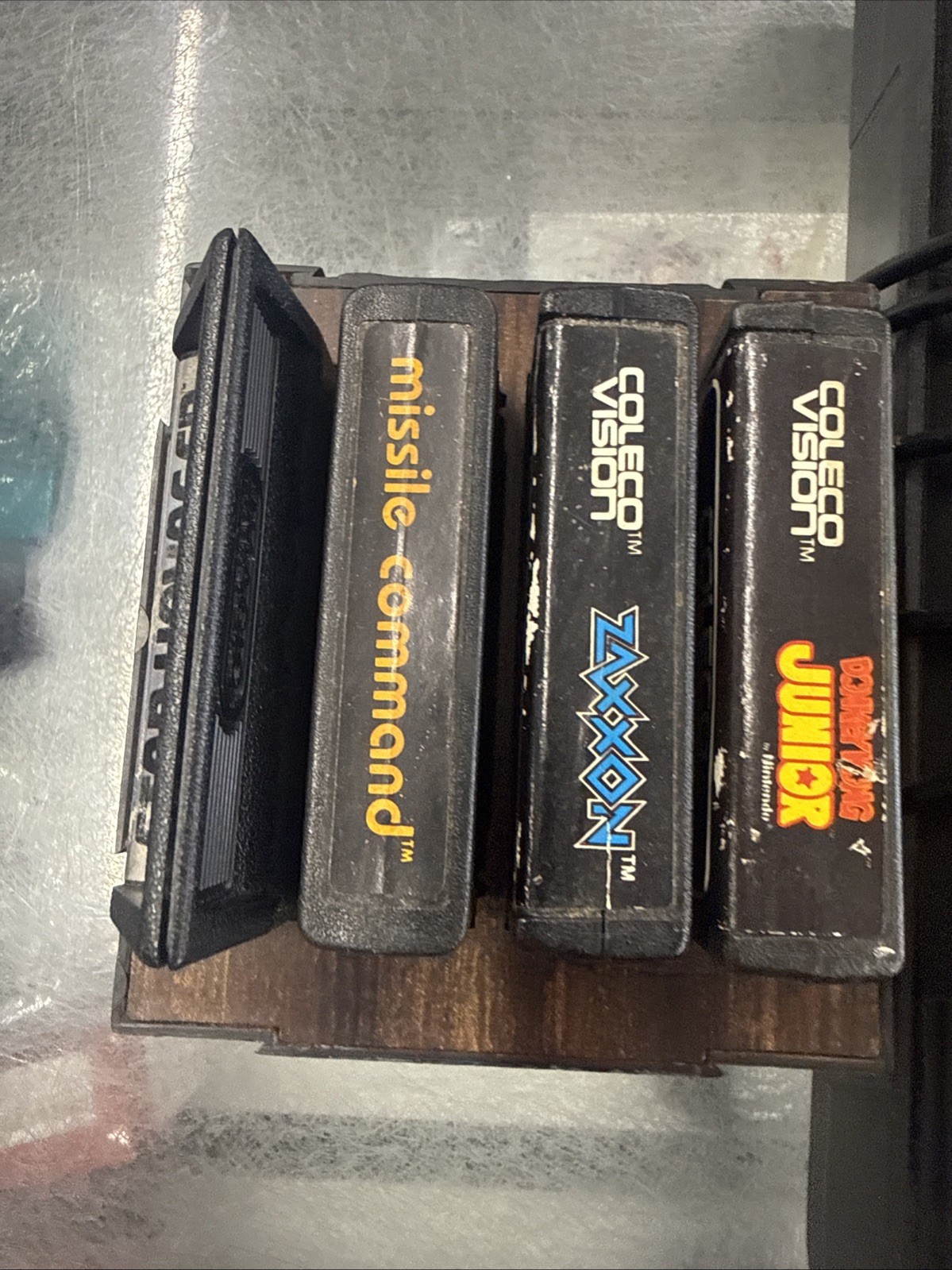 Atari 2600 4 Switch Light Woodgrain Console Untested 4 Games