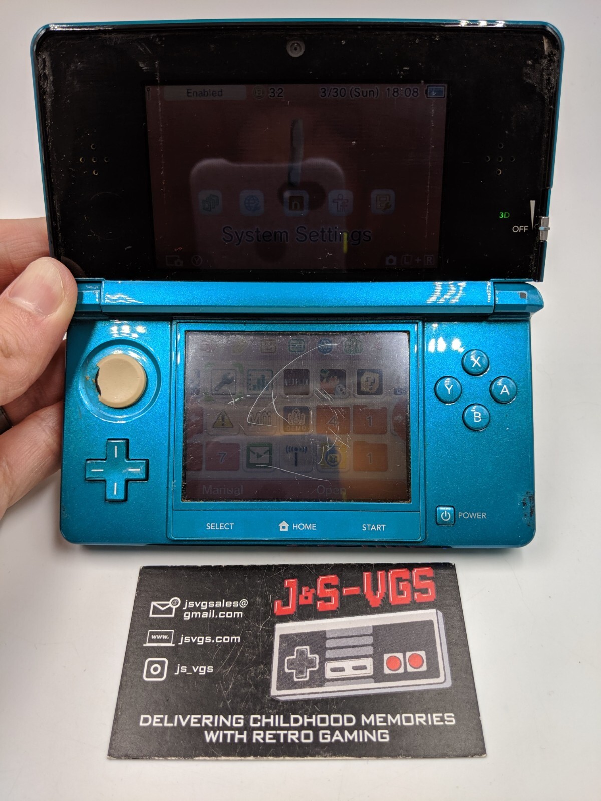 Nintendo 3DS Aqua Teal AS IS WON’T READ GAMES PARENTAL CONTROLS AS IS