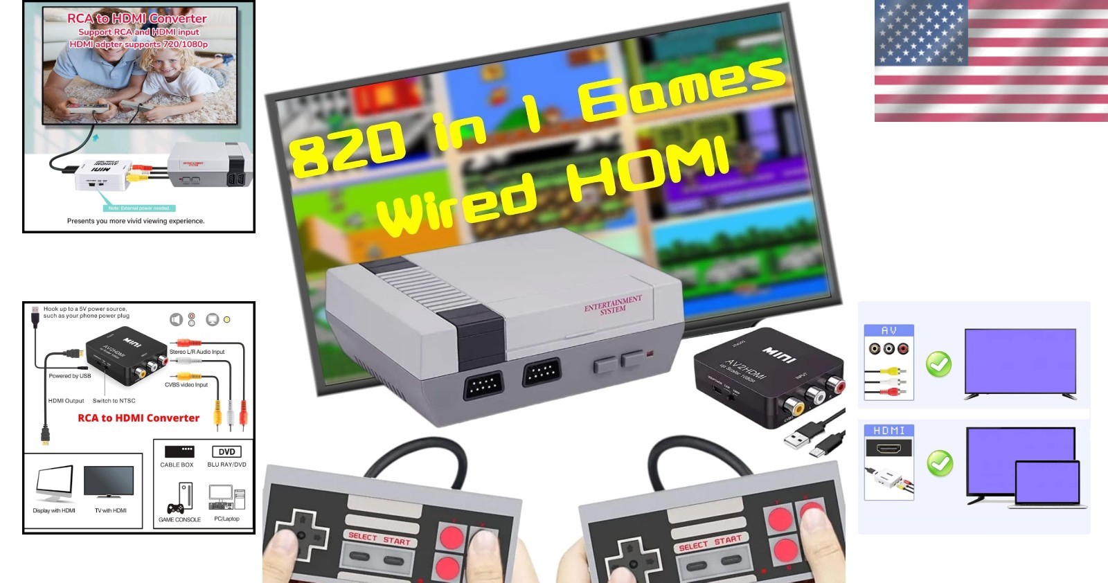 Compact Retro Game Console – Play 820 Classic Titles with Dual Controllers