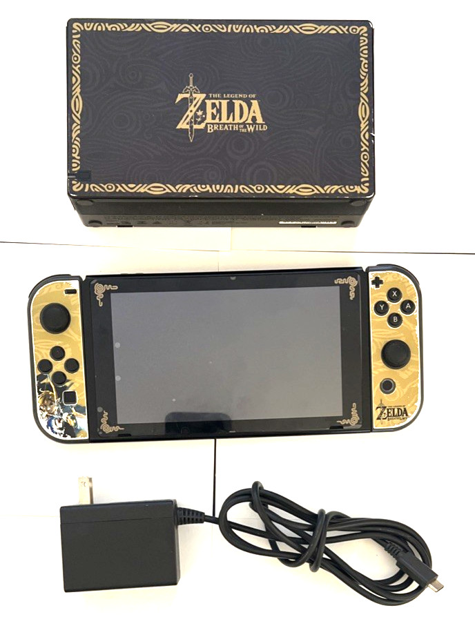 Nintendo Switch Console w/ Zelda Decals, Box & Charger – Tested Reset
