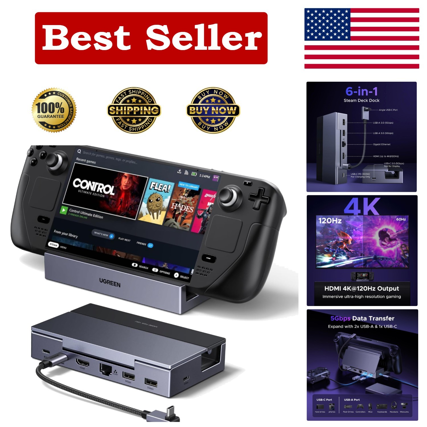 Ultimate 6-in-1 Dock for Steam Deck & ROG Devices – 4K HDMI & Rapid Charge