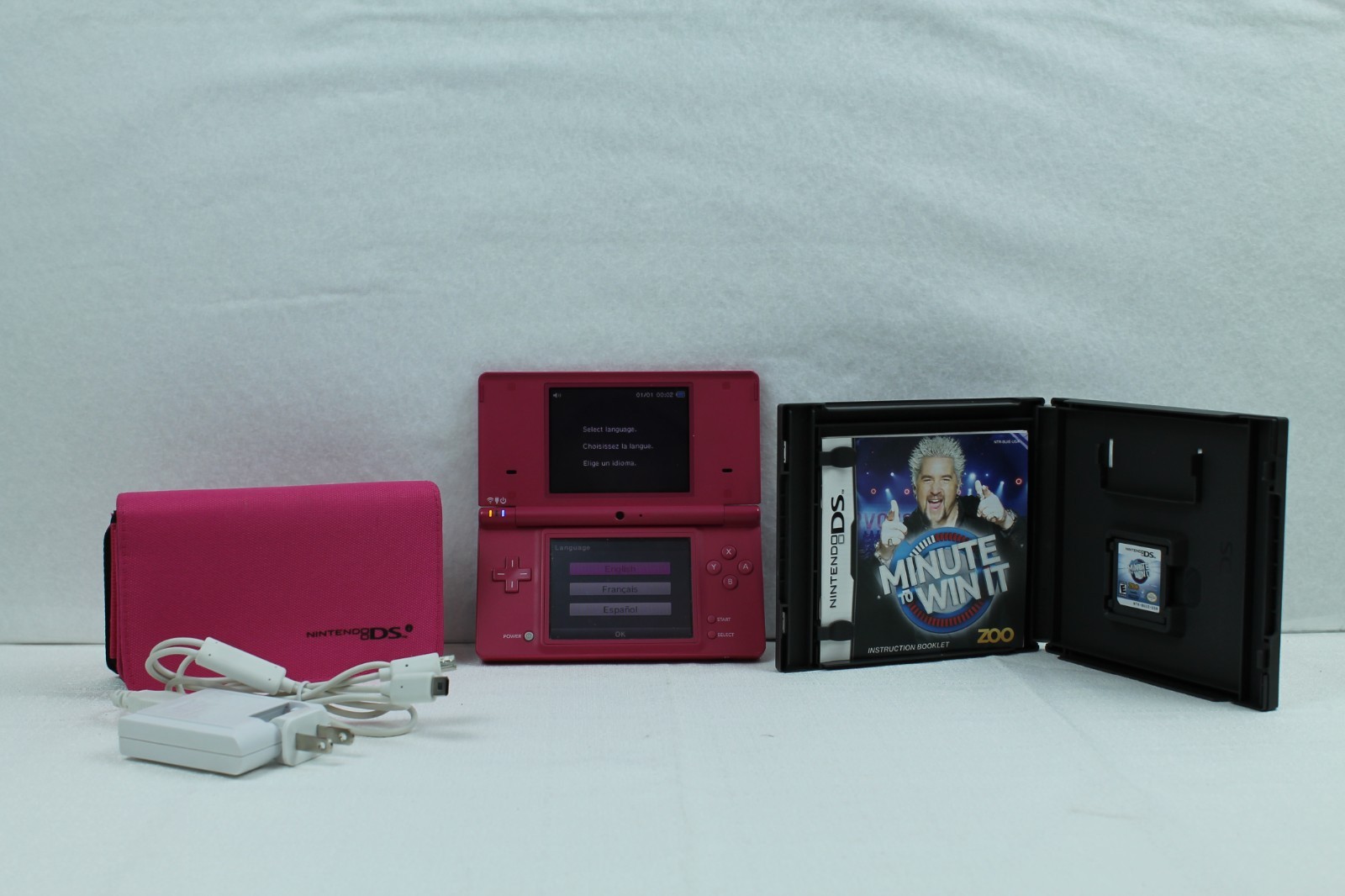 Nintendo DSi Console Pink Matte Bundle TWL-001 with 3 Games, Case, and Charger