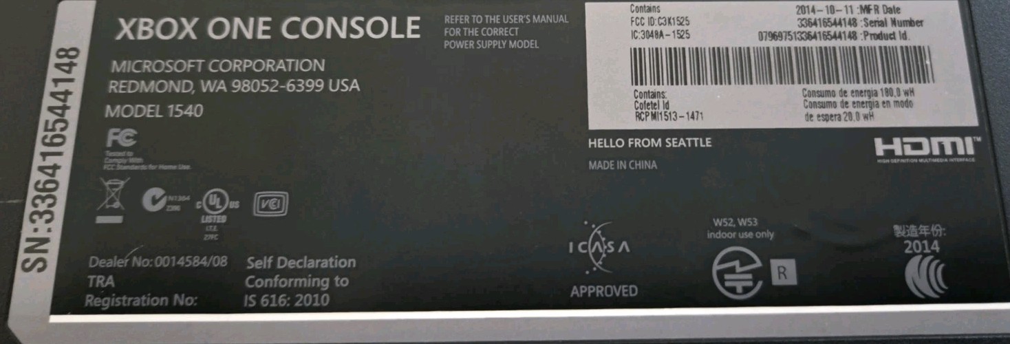 Microsoft Xbox One Model 1540 Console Only 2014