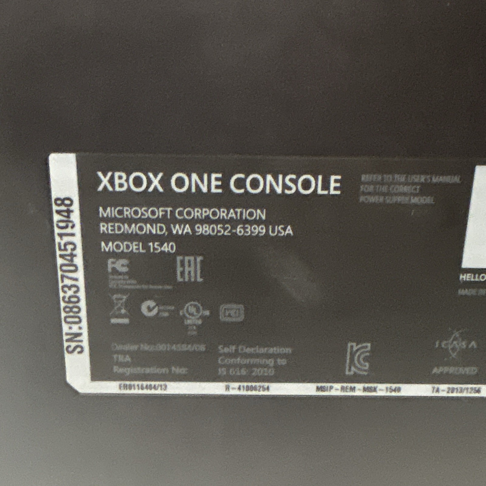 Microsoft Xbox One 500GB Home Console Black MPN 1540 1080p Region Free UNTESTED