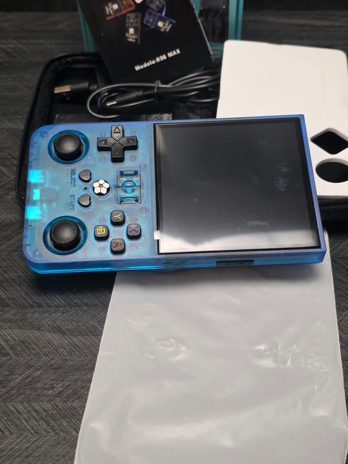 Model R36Max 4 Inch Screen 720X720p Open Source Console Blue – With 256GB Card