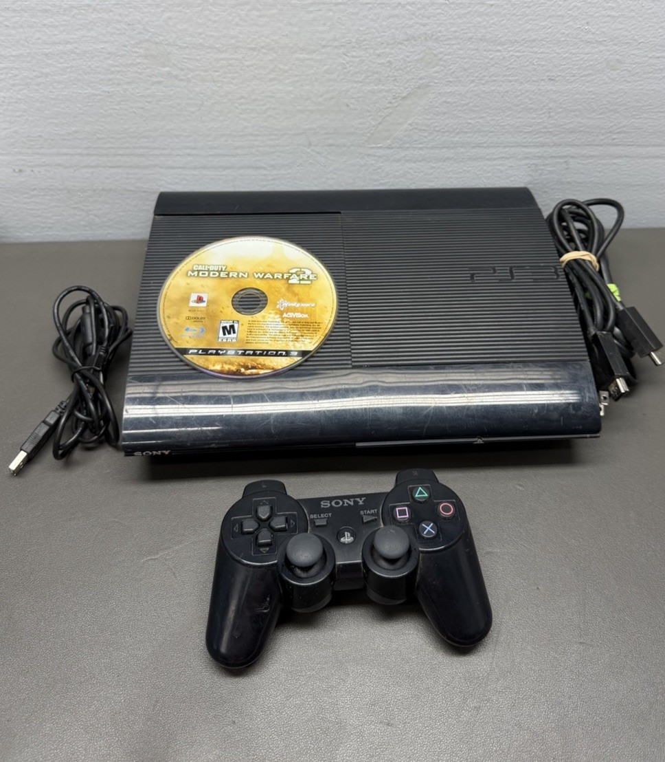 Sony Playstation 3 PS3 Super Slim CECH-4201C 500GB, Cables, Call of Duty TESTED