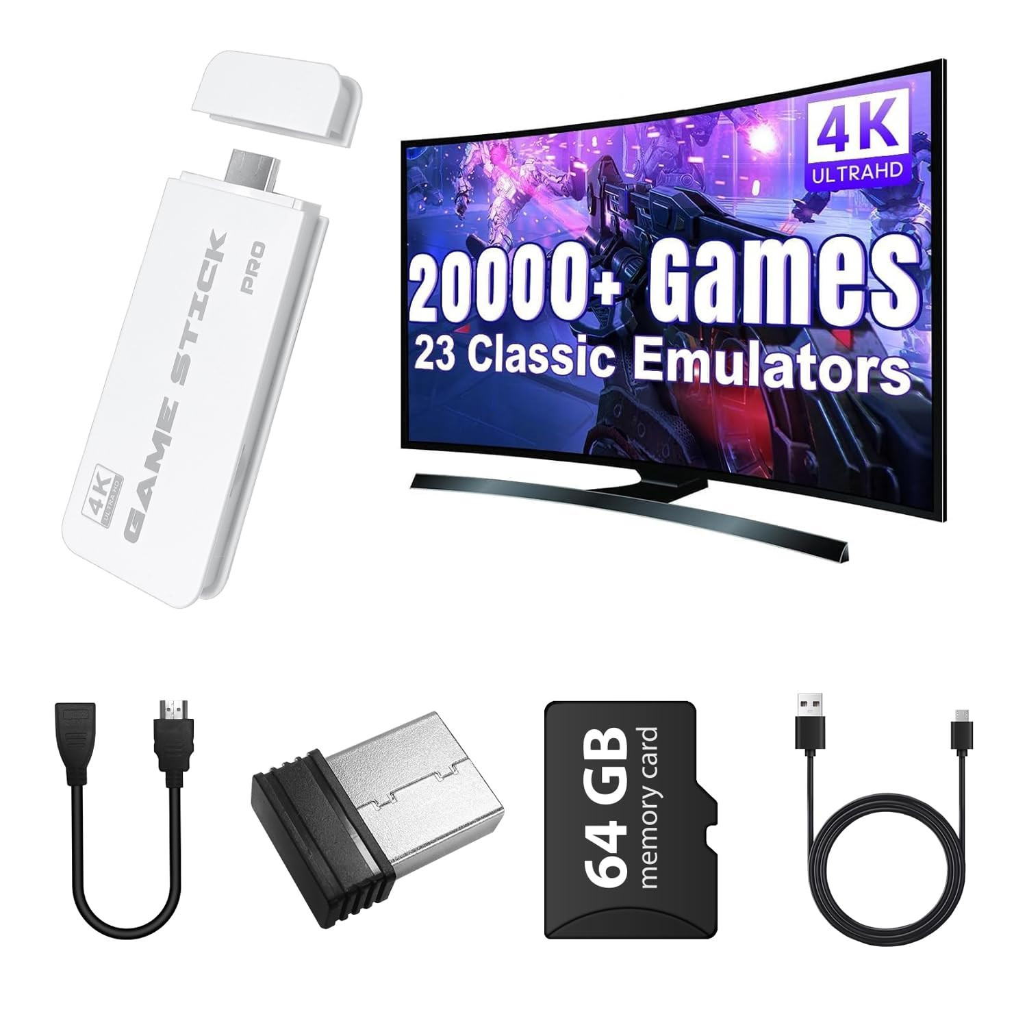 2025 Retro Gaming Console with 4K HDMI and Dual Wireless Controllers, 64GB