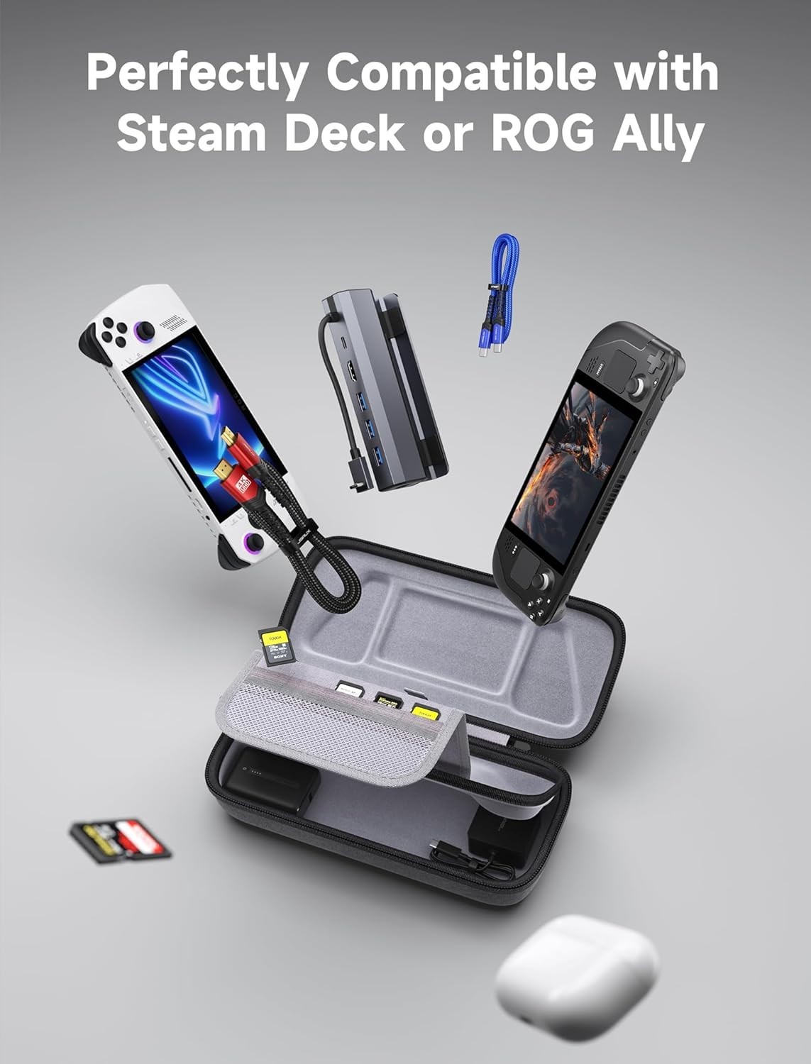 Protective Hard Shell Carrying Case for Steam Deck & ROG Ally with Charger Space
