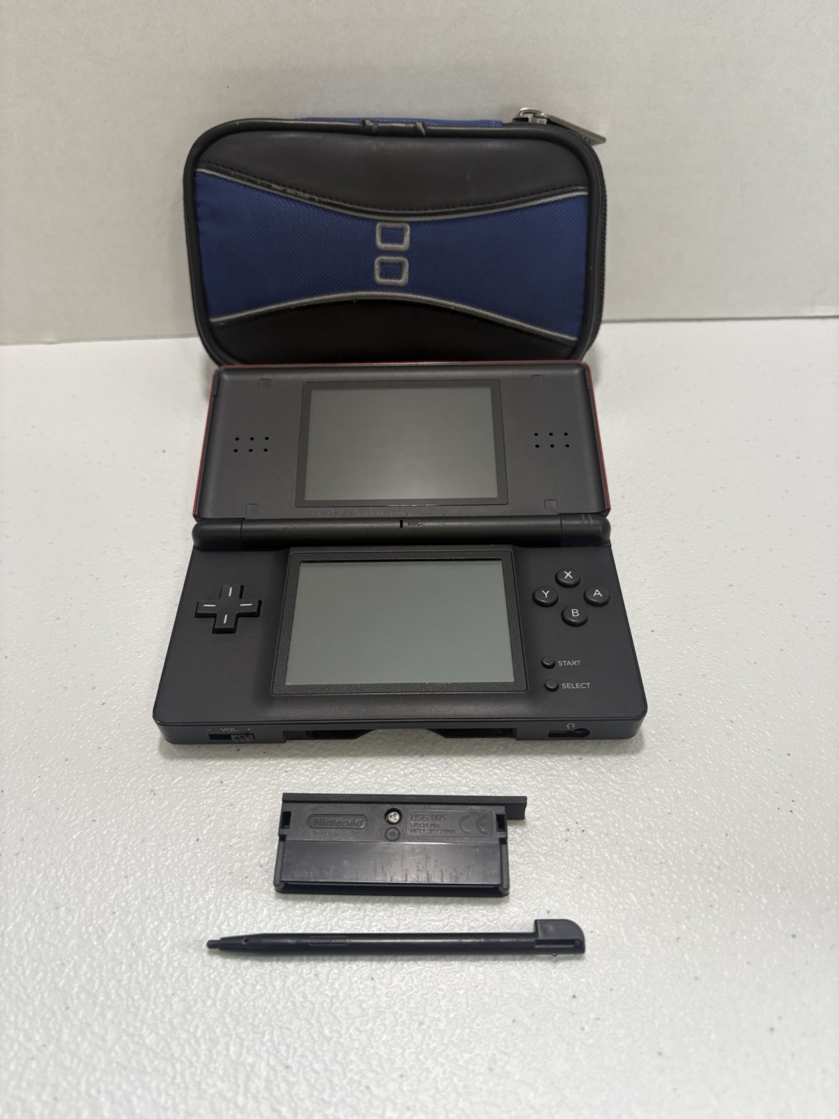 Nintendo DS Lite Crimson Red Black Handheld Console w/ Travel Case Tested Works