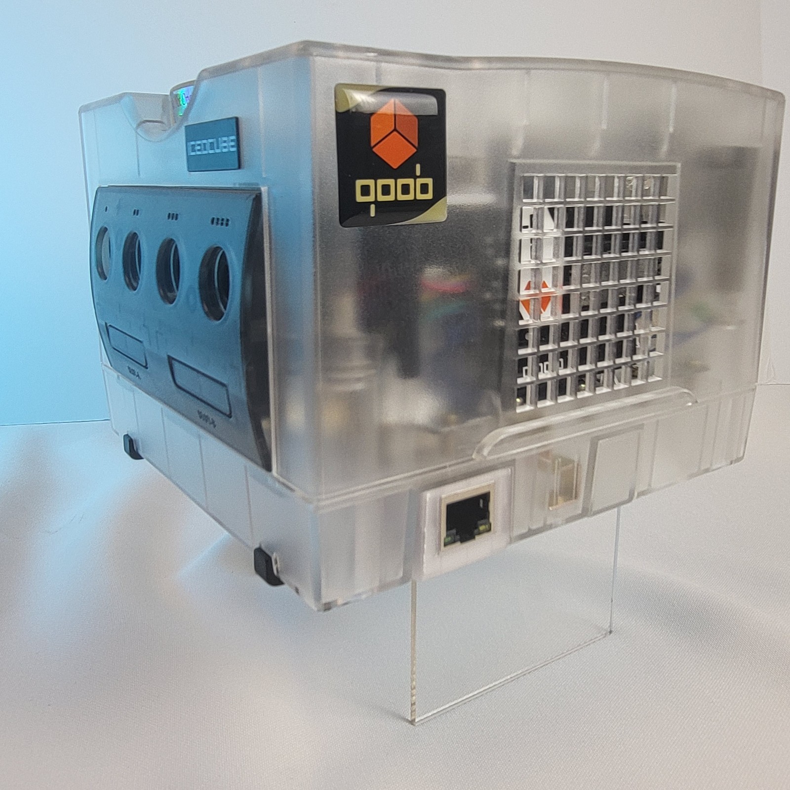 VINTAGE Nintendo ICEDCUBE GameCube Clear Laser Bear Ethernet Adapter Qoob Tested