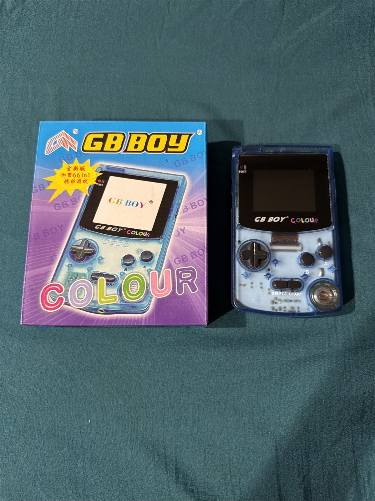 GB BOY COLOUR Kongfeng 66 in 1 Handheld Gameboy Color Clone Crystal Blue In Box