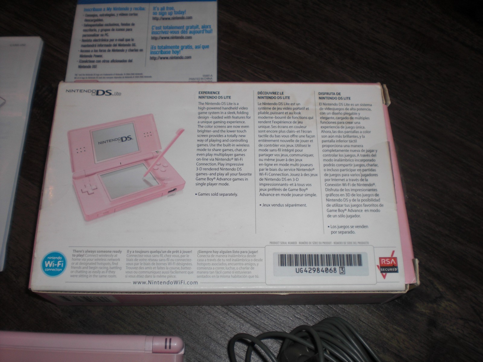 Nintendo DS Lite Coral Pink Console System COMPLETE CIB Box MATCHING SERIAL TEST