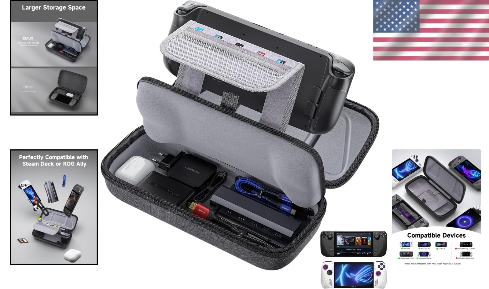 Hard Shell Carrying Case for Steam Deck & ROG Ally – Large Capacity