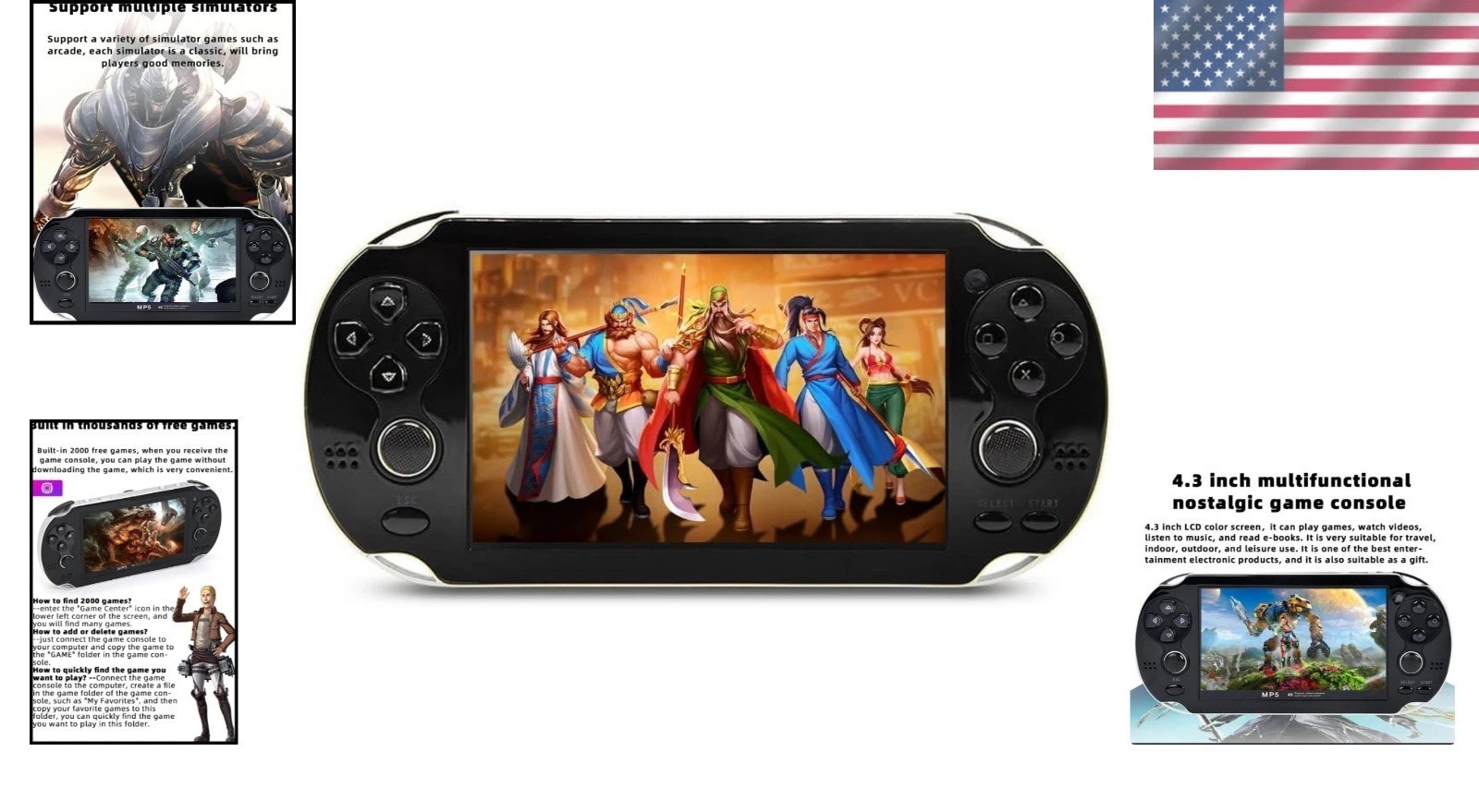 Retro Handheld Gaming Device – 4.3″ Screen, 8GB, Dual Joystick