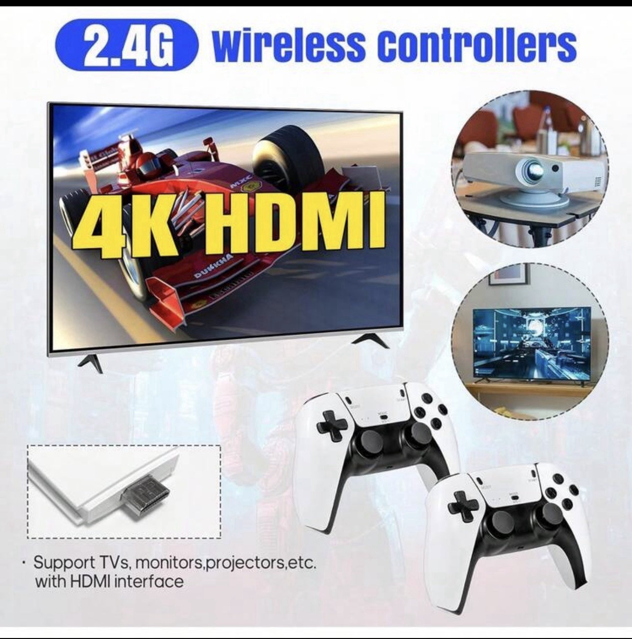 Game Stick Pro 4K 64GB Console 2 Wireless Controllers 23 Emulators 20000+ Games